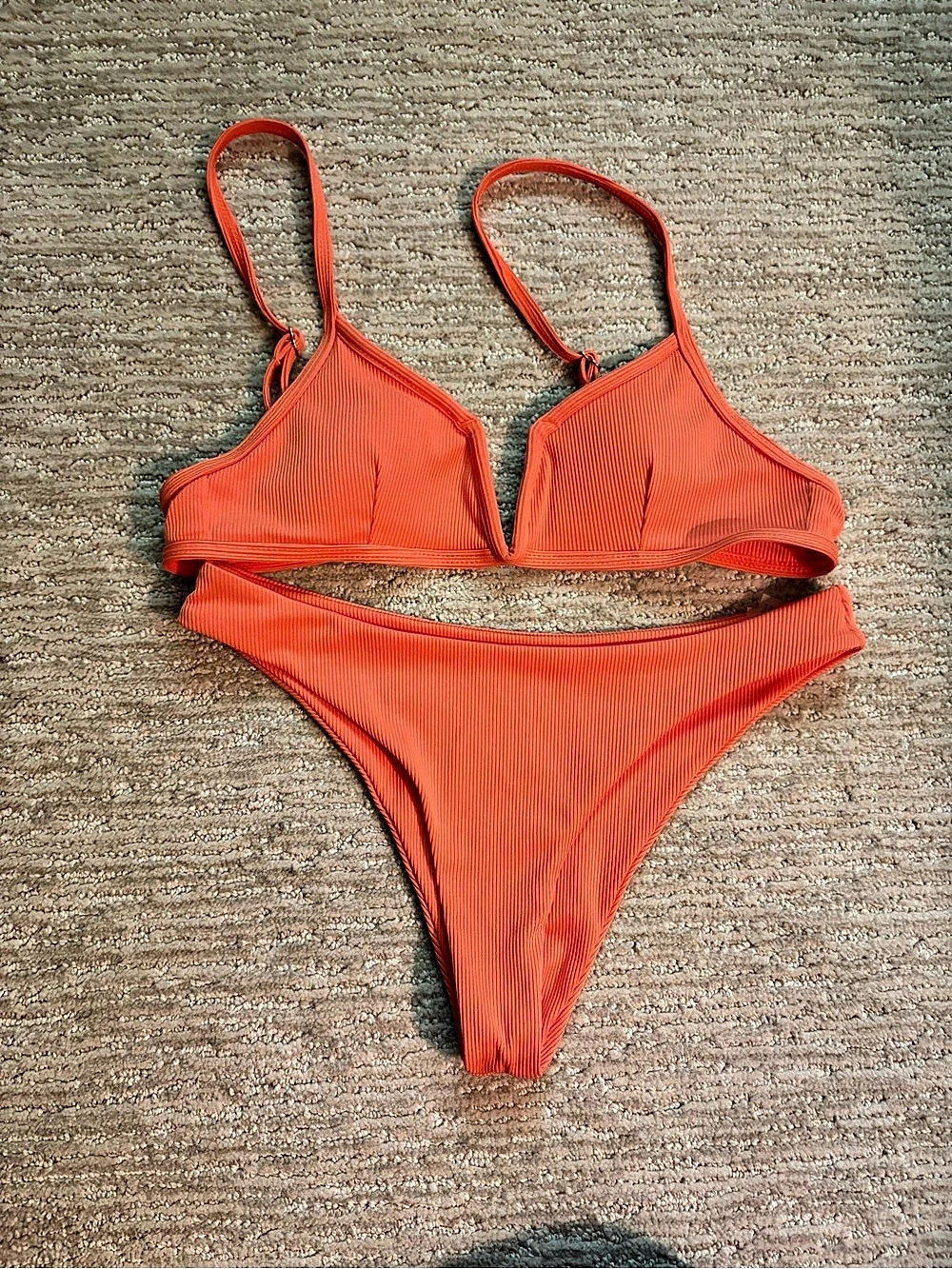 Zaful Ribbed Bikini Set in Orange Size Small